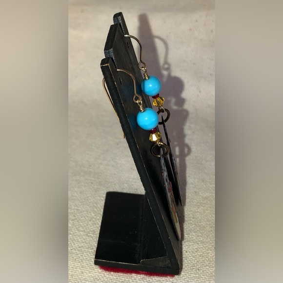 Handcrafted & Painted Enamel Over Copper Modernist Dangle Earrings - Picture 3 of 8